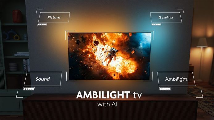 Телевізор 55" Philips OLED+ 4K 144Hz Smart Google TV Black Ambilight Bowers & Wilkins sound (55OLED910/12) [112438]