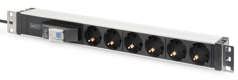 Пристрій розподілу електроживлення DIGITUS 1U, 6xSchuko, 16A, 250V, автомат, вилка Schuko (DN-95417) [108842]