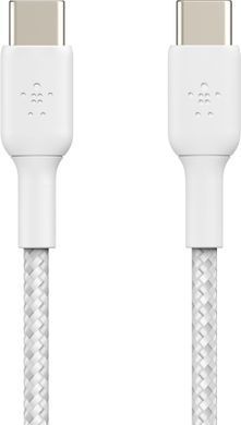 Кабель USB-C > USB-C заряджання/синхронізації Belkin 2м, 60Вт, Type-C, плетений, білий (CAB004BT2MWH) [108620]