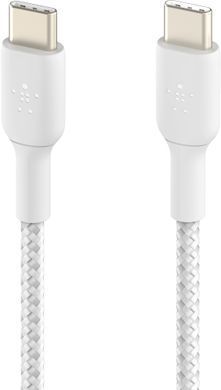 Кабель USB-C > USB-C заряджання/синхронізації Belkin 2м, 60Вт, Type-C, плетений, білий (CAB004BT2MWH) [108620]