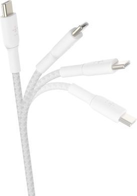 Кабель USB-C > USB-C заряджання/синхронізації Belkin 2м, 60Вт, Type-C, плетений, білий (CAB004BT2MWH) [108620]