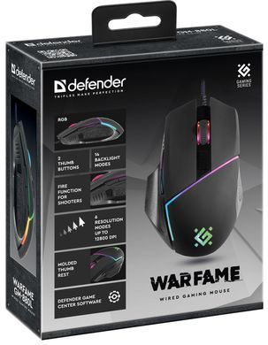 Мишка Defender Warfame GM-880L ігрова, 12800dpi., 8кн., RGB (52880) [401220]