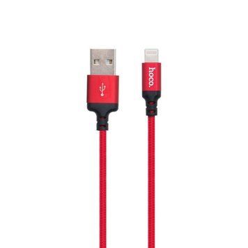 Кабель HOCO X14 USB to iP 2A, 2m, nylon, aluminum connectors Black-red (6957531062899) [805369]