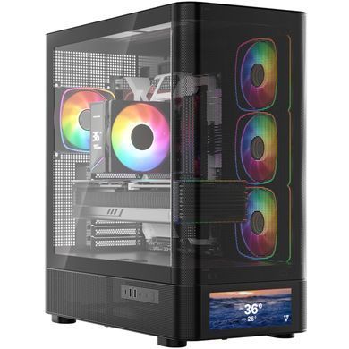 Корпус Modecom VOLCANO AQ500 ARGB MIDI FRONT LCD 6,2&rdquo;, 4x120mm fans BLACK без БЖ ATX (MC-A-AQ500-4FA-B) [405388]