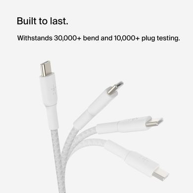 Кабель USB-C > USB-C заряджання/синхронізації Belkin 2м, 60Вт, Type-C, плетений, білий (CAB004BT2MWH) [108620]