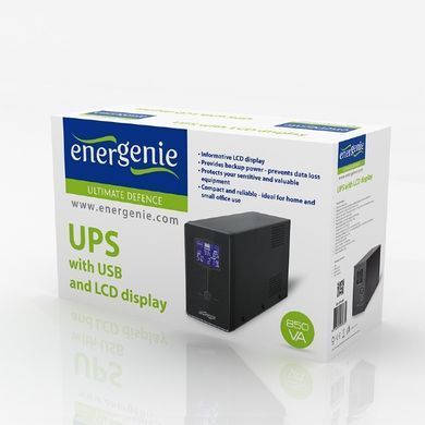 Джерело безперебійного живлення EnerGenie 850VA, Line Int., AVR, 2xIEC+1xSchuko, USB, LCD, RJ11 (EG-UPS-032) [611469]