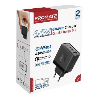 Зарядний пристрій Promate PowerPort 45W Black (powerport-45.black) [603393]