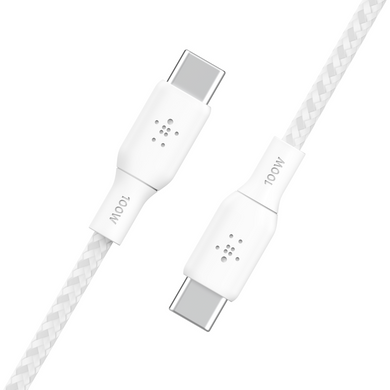 Кабель USB-C > USB-C заряджання/синхронізації Belkin 2м, 100Вт, Type-C, плетений, білий (CAB014BT2MWH) [108567]