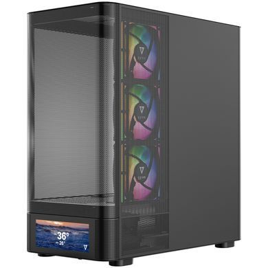 Корпус Modecom VOLCANO AQ500 ARGB MIDI FRONT LCD 6,2&rdquo;, 4x120mm fans BLACK без БЖ ATX (MC-A-AQ500-4FA-B) [405388]