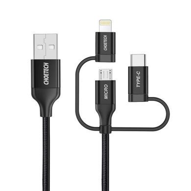 Кабель Choetech USB - Lightning + microUSB + USB Type-C (M/M), 1.2 м, Black (IP0030-BK) [603992]