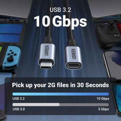 Кабель USB 3.1 Type-C M-F, 1 м, 5A （10Gbps）Чорний, US372 UGREEN (30205) [405393]
