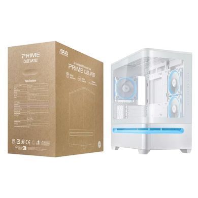 Корпус ASUS Prime AP202 Tempered Glas ARGB, без БЖ, 2xUSB3.2, 1xUSB Type-C, Tempered Glass side, mATX, білий (90DC00P3-B19000) [113123]