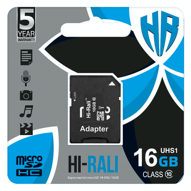 Карта пам`ятi MicroSDHC 16GB UHS-I Class 10 Hi-Rali + SD-adapter (HI-16GBSD10U1-01) [606950]