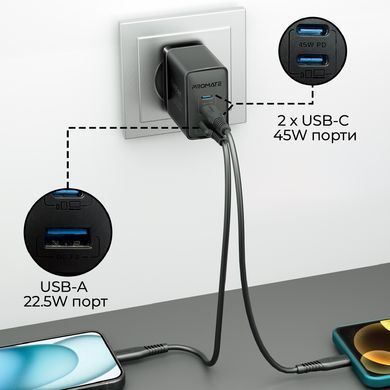 Зарядний пристрій Promate PowerPort 45W Black (powerport-45.black) [603393]