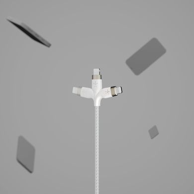 Кабель USB-C > Lightning заряджання/синхронізації Belkin 1м, Type-C, плетений, силіконовий, з ремінцем на магніті, білий (CAA011BT1MWH) [109445]