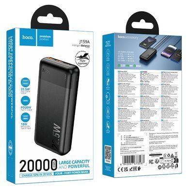 Зовнішній акумулятор HOCO J159A Essence 22.5W+PD20W fully compatible power bank(20000mAh) Black (6942007673587) [806626]