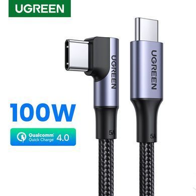 Кабель UGREEN US334 USB-C 2.0 to Angled USB-C M/M Cable Aluminium Shell with Braided 1m (Black) (UGR-70643) [805462]
