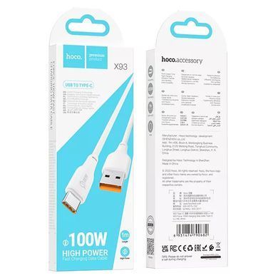 Кабель HOCO X93 USB to Type-C 100W, 1m, TPE, TPE connectors, White (6931474790682) [805283]