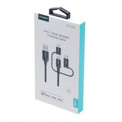 Кабель Choetech USB - Lightning + microUSB + USB Type-C (M/M), 1.2 м, Black (IP0030-BK) [603992]