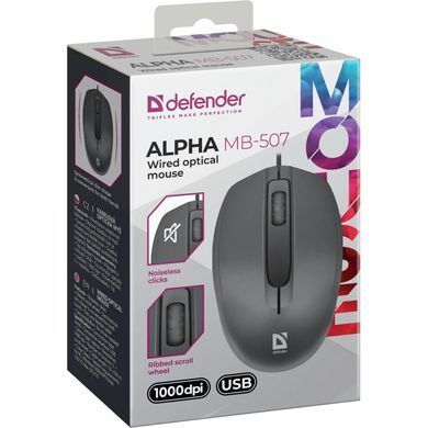 Мишка Defender Alpha MB-507, 3кн.,1000dpi, безшумна чорна (52507) [403809]