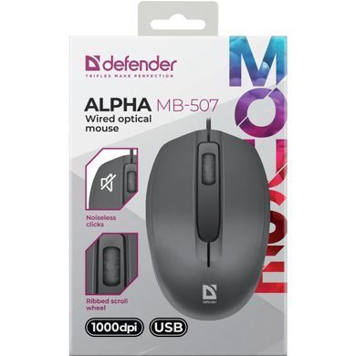 Мишка Defender Alpha MB-507, 3кн.,1000dpi, безшумна чорна (52507) [403809]