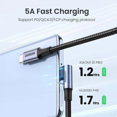 Кабель UGREEN US334 USB-C 2.0 to Angled USB-C M/M Cable Aluminium Shell with Braided 1m (Black) (UGR-70643) [805462]