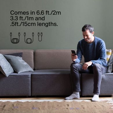 Кабель USB-C > USB-C заряджання/синхронізації Belkin 2м, 60Вт, Type-C, плетений, білий (CAB004BT2MWH) [108620]