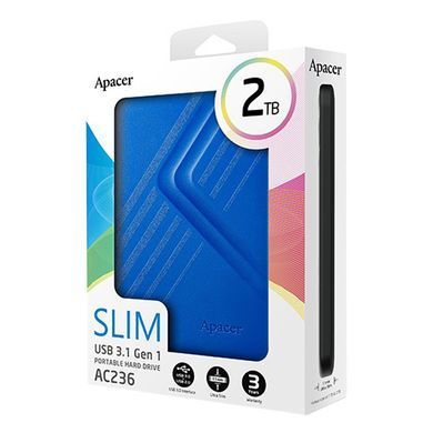 Зовнішній жорсткий диск PHD External 2.5'' Apacer USB 3.2 Gen. 1 AC236 2Tb Blue (color box) (AP2TBAC236U-1) [804436]