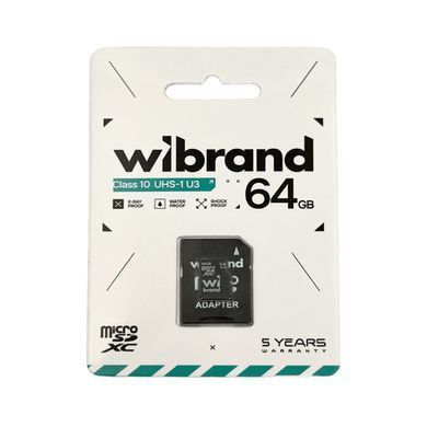 Карта пам'яті microSDXC (UHS-1 U3) Wibrand 64Gb class 10 (adapter SD) (WICDXU3/64GB-A) [805717]