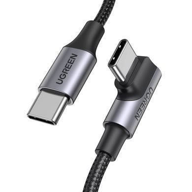 Кабель UGREEN US334 USB-C 2.0 to Angled USB-C M/M Cable Aluminium Shell with Braided 1m (Black) (UGR-70643) [805462]
