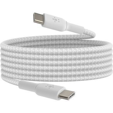 Кабель USB-C > USB-C заряджання/синхронізації Belkin 2м, 60Вт, Type-C, плетений, білий (CAB004BT2MWH) [108620]