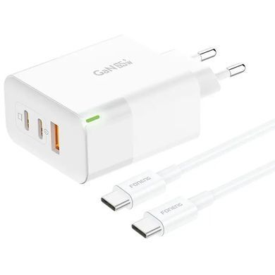 Мережевий зарядний пристрій Foneng USB-A 2xUSB-C GaN 65W White + кабель USB-C (GAN65) [603271]