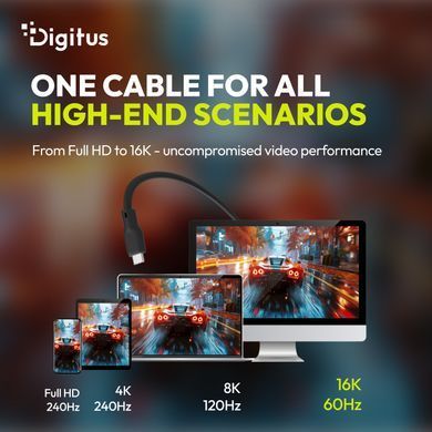 Кабель DIGITUS USB-C > USB-C заряджання/синхронізації, USB4 2.0, 80G, 240W, 16K, силіконовий, 1.5м, чорний (AK-300350-015-S) [114552]