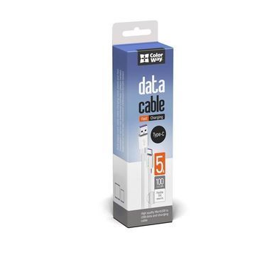 Кабель ColorWay USB - USB Type-C (M/M), 5.0А, 1 м, White (CW-CBUC019-WH) [603707]