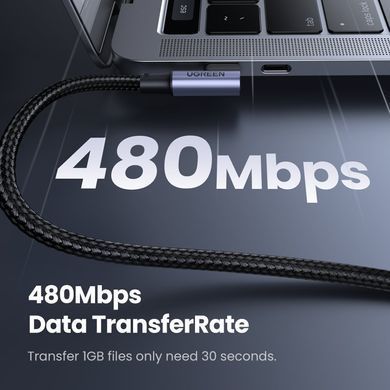 Кабель UGREEN US334 USB-C 2.0 to Angled USB-C M/M Cable Aluminium Shell with Braided 1m (Black) (UGR-70643) [805462]