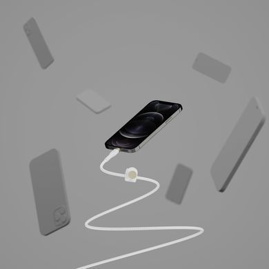 Кабель USB-C > Lightning заряджання/синхронізації Belkin 1м, Type-C, плетений, силіконовий, з ремінцем на магніті, білий (CAA011BT1MWH) [109445]