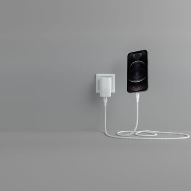 Кабель USB-C > Lightning заряджання/синхронізації Belkin 1м, Type-C, плетений, силіконовий, з ремінцем на магніті, білий (CAA011BT1MWH) [109445]