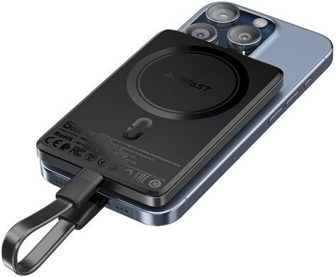 УМБ Acefast Magnetic Wireless 5000mAh 18W PD,QC 3.0, QI 7.5 Вт, ультра тонкий, M8 Black (6974316283386) [402206]