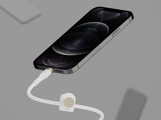 Кабель USB-C > Lightning заряджання/синхронізації Belkin 1м, Type-C, плетений, силіконовий, з ремінцем на магніті, білий (CAA011BT1MWH) [109445]