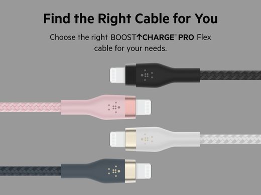 Кабель USB-C > Lightning заряджання/синхронізації Belkin 1м, Type-C, плетений, силіконовий, з ремінцем на магніті, білий (CAA011BT1MWH) [109445]