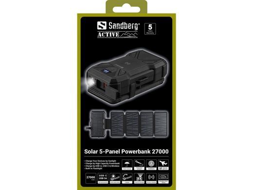Універсальна мобільна батарея Sandberg Solar 5-Panel Powerbank 27000mAh Black (421-06) [615901]