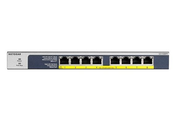 Комутатор NETGEAR GS108PP 8xGE PoE, 123Вт, Некерований (GS108PP-100EUS) [104946]