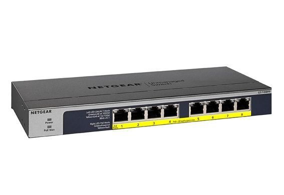 Комутатор NETGEAR GS108PP 8xGE PoE, 123Вт, Некерований (GS108PP-100EUS) [104946]
