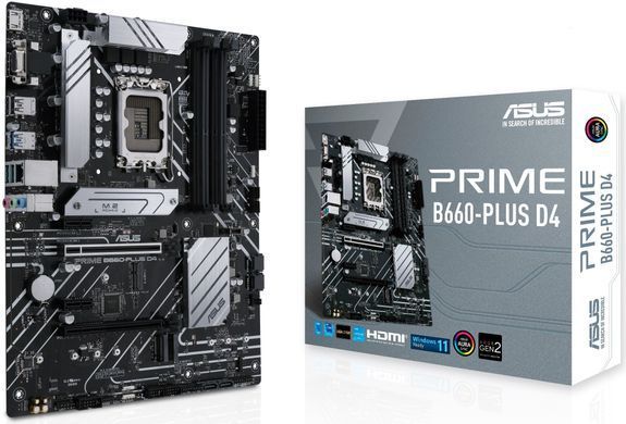 Материнcька плата ASUS PRIME B660-PLUS D4 s1700 B660 4xDDR4 M.2 HDMI DP D-Sub ATX (90MB18X0-M1EAY0) [110189]