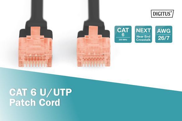 Патч-корд DIGITUS CAT 6 UTP, 0.5м, AWG 26/7, CCA, PVC, чорний (DK-1612-005/BL) [109787]