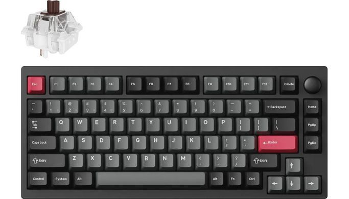 Клавіатура механічна Lemokey P1 Pro 84Key, Keychron Super Brown, WL/BT/USB-A, QMK/VIA, Hot-Swap, EN/UKR, RGB, Knob, Carbon Black (P1P-M3-UA) [103706]