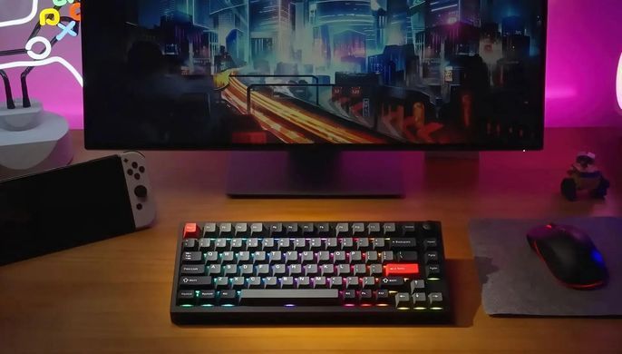 Клавіатура механічна Lemokey P1 Pro 84Key, Keychron Super Brown, WL/BT/USB-A, QMK/VIA, Hot-Swap, EN/UKR, RGB, Knob, Carbon Black (P1P-M3-UA) [103706]