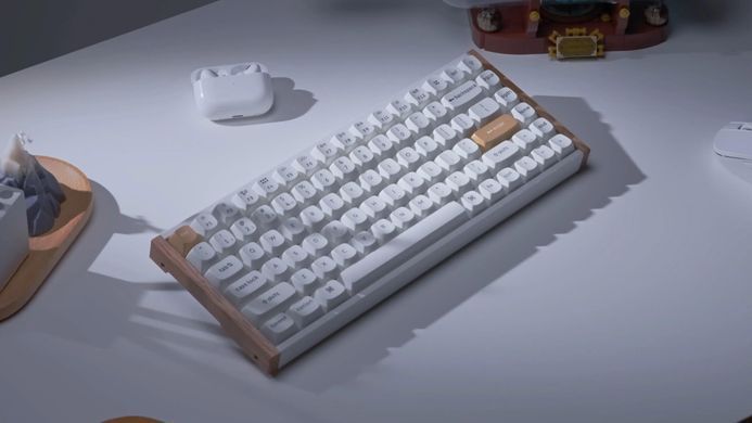 Клавіатура механічна Keychron K2HE 81Key, Gateron Double-Rail Magnetic Nebula, WL/BT/USB-A, QMK, Hot-swap, RGB, дерево,білий (K2H-Q1-UA) [108102]