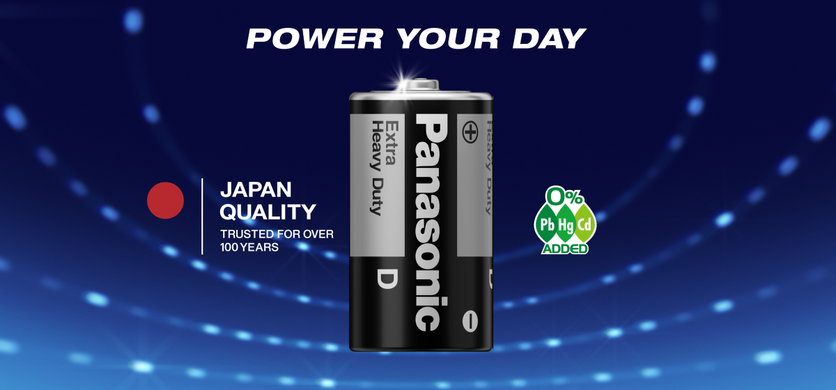 Батарейка Panasonic Extra Heavy Duty вугільно-цинкова D(R20) плівка, 2 шт. (R20NPT/2S) [115208]