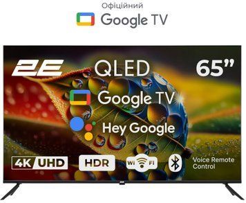 Телевізор 65" 2E QLED 4K 60Hz Smart Google TV Black (2E-65A77Q) [102208]